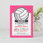 Volleybal op Neon Pink Stripes Kaart (Staand voorkant)