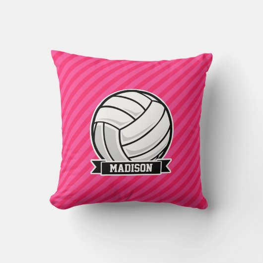 Volleybal op Neon Pink Stripes Kussen (Voorkant)