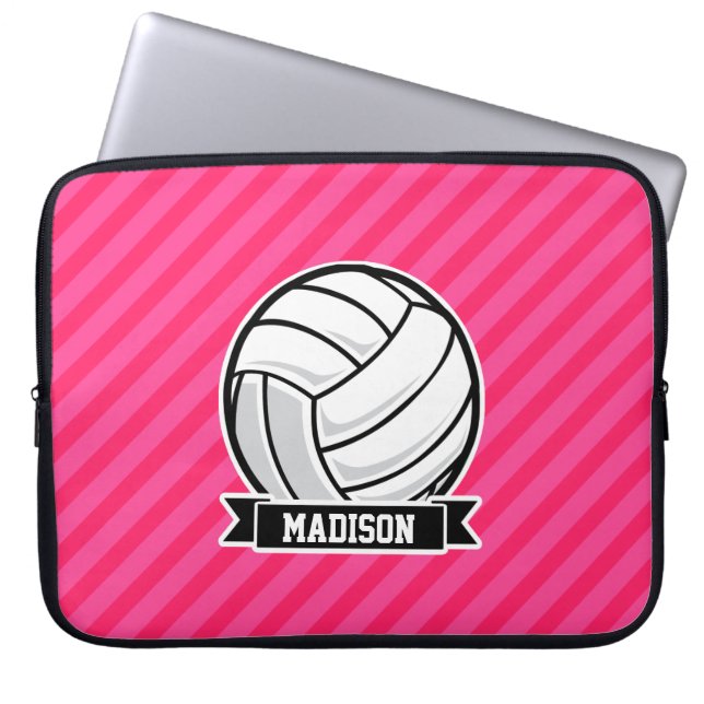 Volleybal op Neon Pink Stripes Laptop Sleeve (Voorkant)