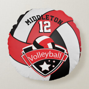 Volleybal op rood, wit en zwart rond kussen