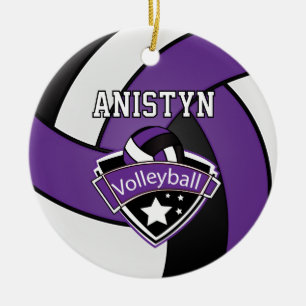 Volleybal personaliseren in Paars, wit en zwart Keramisch Ornament