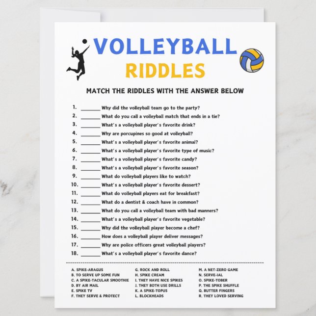 Volleybal Riddles spel (Voorkant)