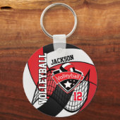 Volleybal 🏐 rood, zwart en wit ontwerp sleutelhanger (Achterkant)