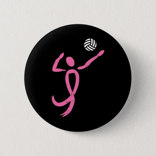 Volleybal roze lint borstkankerbewustzijnspo ronde button 5,7 cm (Voorkant)