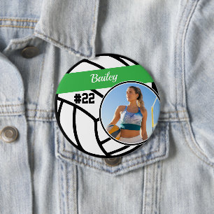 Volleybal Speld Naam & Nummer Groen Foto Knop Ronde Button 4,0 Cm