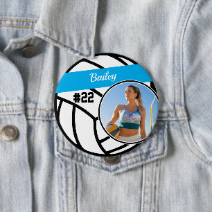 Volleybal Speld Naam Rugnummer Foto Knop Ronde Button 4,0 Cm