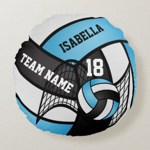 Volleybal 🏐 Sport - Babyblauw, wit en zwart Rond Kussen
