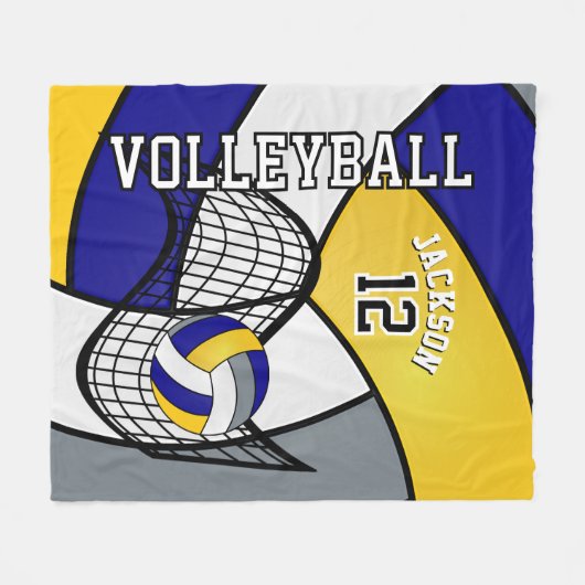 Volleybal 🏐 Sport in Blauw, Wit en Geel Fleece Deken (Voorkant (Horizontaal))
