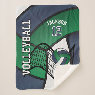 Volleybal 🏐 Sport in Navy Blue, White en Green Sherpa Deken