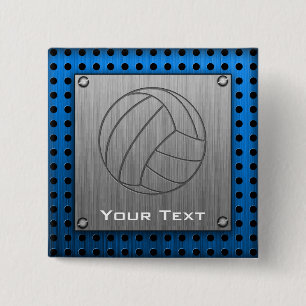 Volleybal voor geborsteld metaal vierkante button 5,1 cm