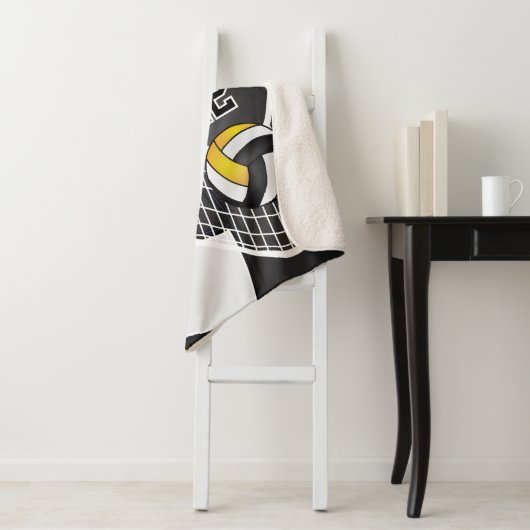 Volleybal 🏐 zwart, goudgeel en wit sherpa deken (In situ)