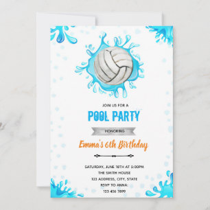 Volleybal zwembad verjaardag thema kaart