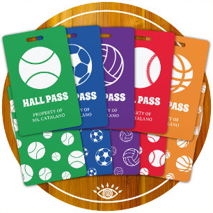 volleybalcoach Teacher Hall Pass schoolkleuren Badge