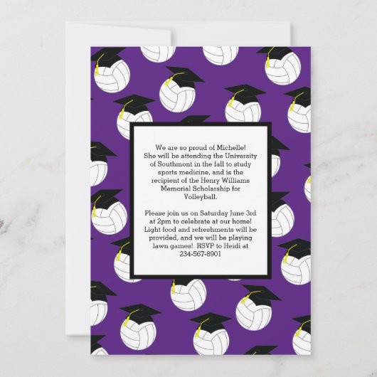 Volleyball Afstuderen Sport Paarse Aankondiging (Achterkant)