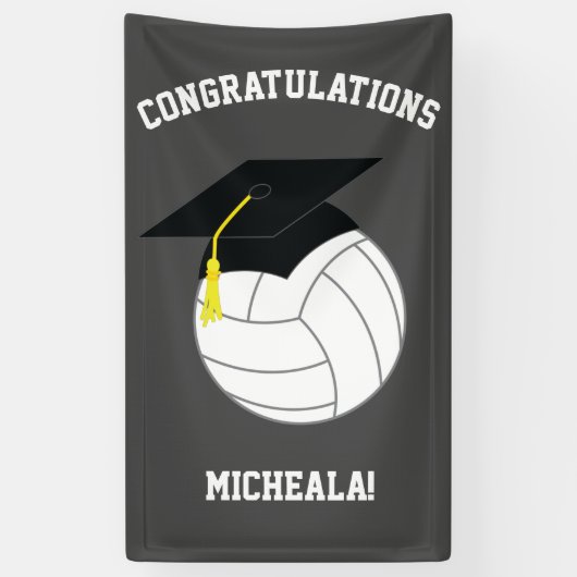 Volleyball Afstuderen Sportgrijs Spandoek (Verticaal)