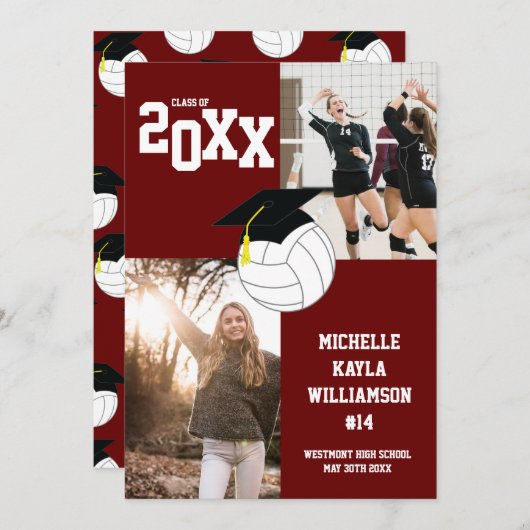Volleyball Afstuderen Sports Maroon Aankondiging (Voorkant / Achterkant)