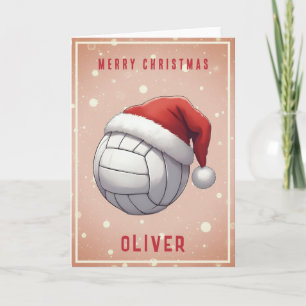 Volleyball Bal met Rode Kerstman Hoed Naam Kerstmi Feestdagen Kaart