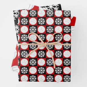 Volleyball en Snowflake Red en Black Kerstmis Inpakpapier Vel