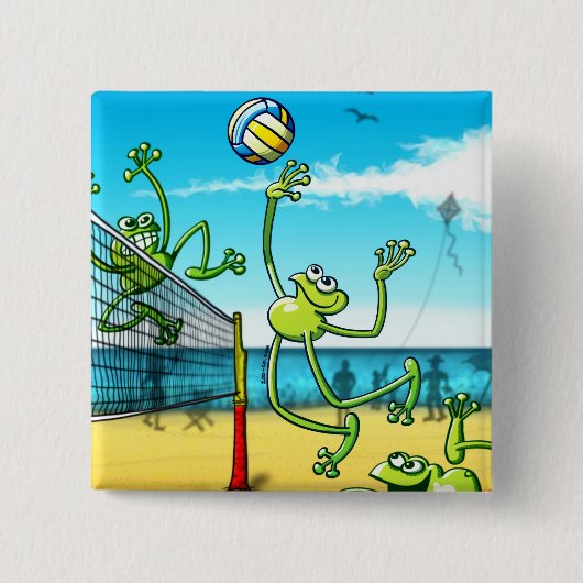 Volleyball Frog Vierkante Button 5,1 Cm (Voorkant)