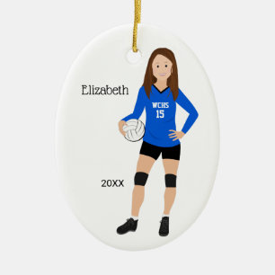 Volleyball Girl Brunette Blue en Black Ceramic Orn Keramisch Ornament