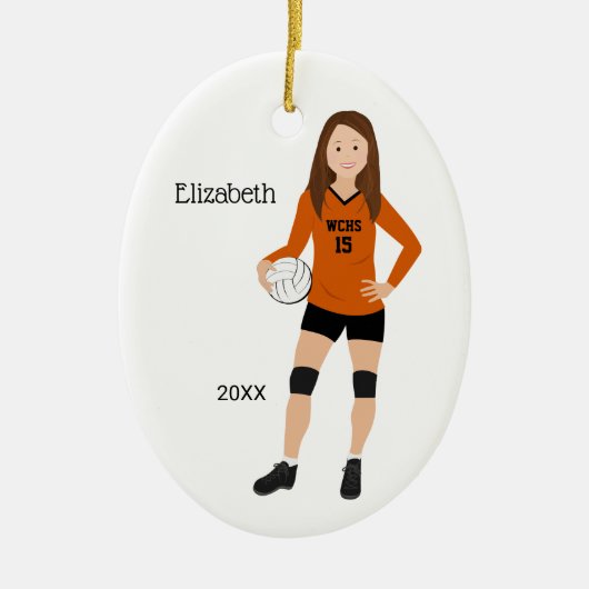 Volleyball Girl Brunette Oranje & Black Keramisch Ornament (Voorkant)