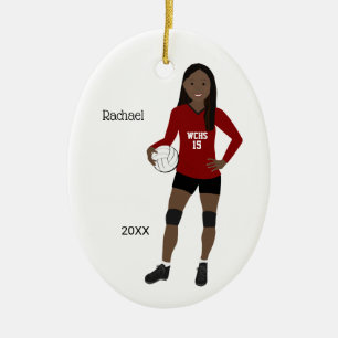 Volleyball Girl Long Black Hair Red & Black Keramisch Ornament