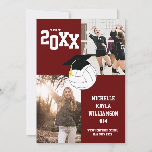 Volleyball Graduation Sports Maroon Faire-part (Devant)