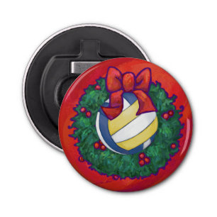 Volleyball Kerstbal Button Flesopener