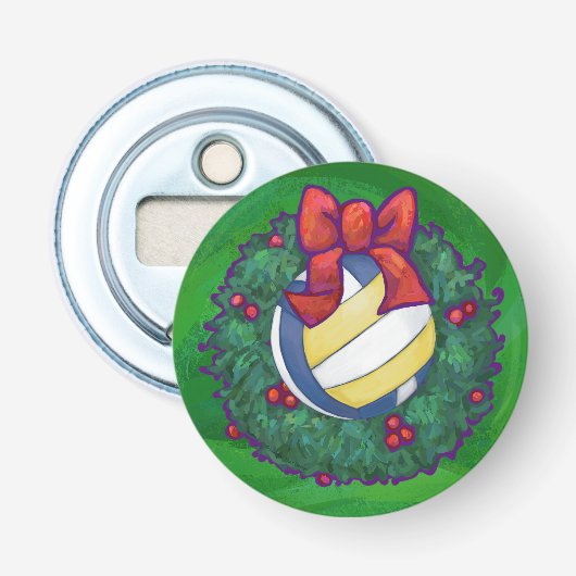 Volleyball Kerstbal Button Flesopener (Voorkant)