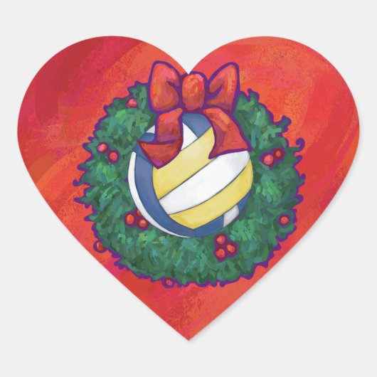 Volleyball Kerstbal Hart Sticker (Voorkant)
