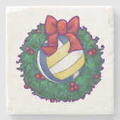 Volleyball Kerstbal Stenen Onderzetter (Voorkant)