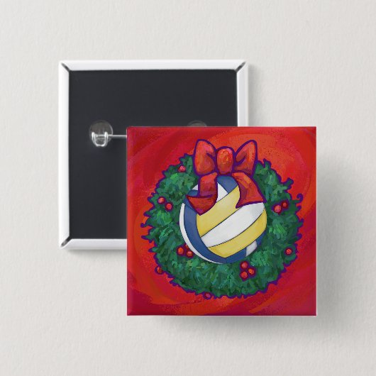 Volleyball Kerstbal Vierkante Button 5,1 Cm (Voorkant /achterkant)