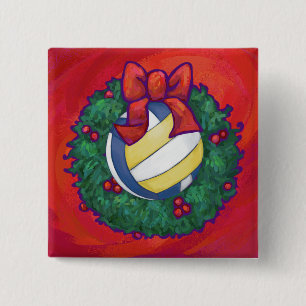 Volleyball Kerstbal Vierkante Button 5,1 Cm
