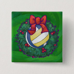 Volleyball Kerstbal Vierkante Button 5,1 Cm