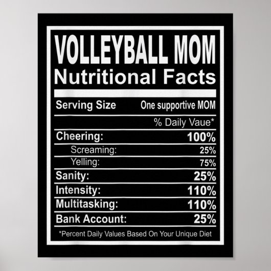 Volleyball Ma Nutritional Facts Poster (Voorkant)