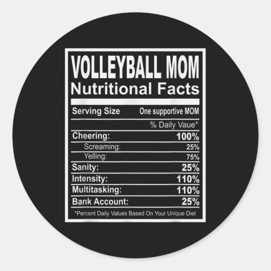 Volleyball Ma Nutritional Facts Ronde Sticker (Voorkant)