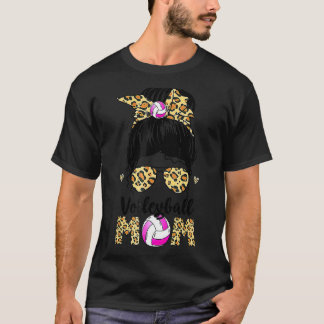 Volleyball mama Leopard Messy Bun Ball mama's T-shirt