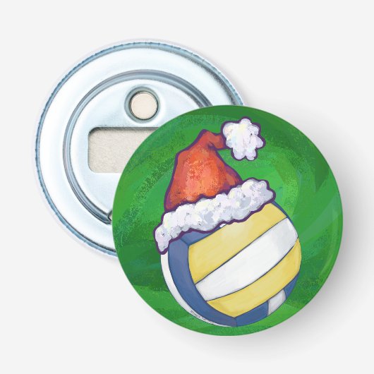 Volleyball met kerstPet Button Flesopener (Voorkant)