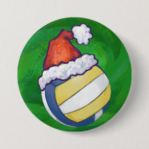 Volleyball met kerstPet Ronde Button 7,6 Cm