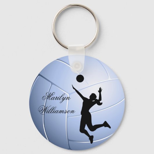 Volleyball Player Silhouette and Ball personalize Sleutelhanger (Voorkant)