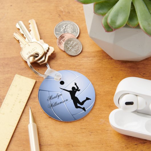Volleyball Player Silhouette and Ball personalize Sleutelhanger (Bureau)