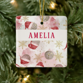 Volleyball Santa Hat Name Christmas   Keramisch Ornament