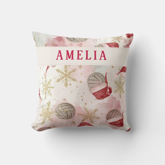 Volleyball Santa Hat Name Christmas   Kussen (Voorkant)