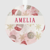 Volleyball Santa Hat Name Christmas Ornament (achterkant)