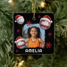 Volleyball Santa Hat Name Photo Christmas  Keramisch Ornament