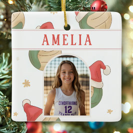 Volleyball Santa Hat Name Photo Christmas   Keramisch Ornament