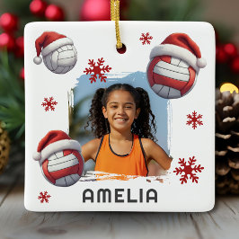 Volleyball Santa Hat Name Photo Christmas  Keramisch Ornament