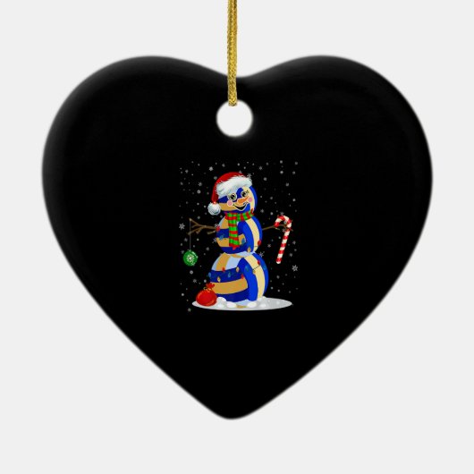 Volleyball Snowman Funny Kerstpyjamas Matchin Keramisch Ornament (Achterkant)