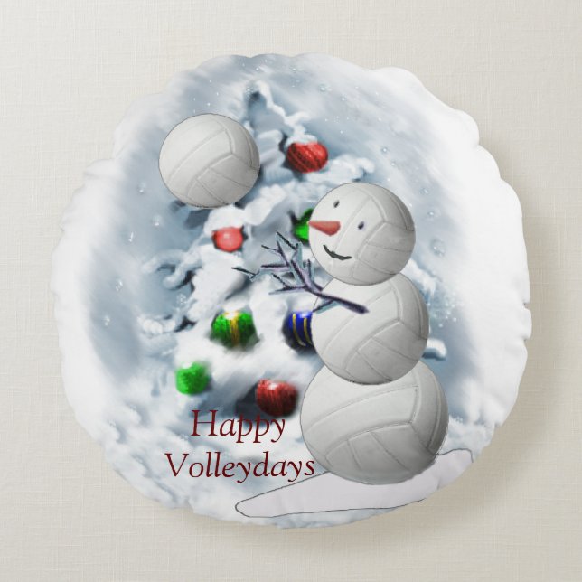Volleyball Snowman Kerstmis Rond Kussen (Voorkant)
