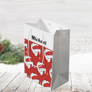 Volleyball Striped Festive Ball Snow Boys Name Red Medium Cadeauzakje